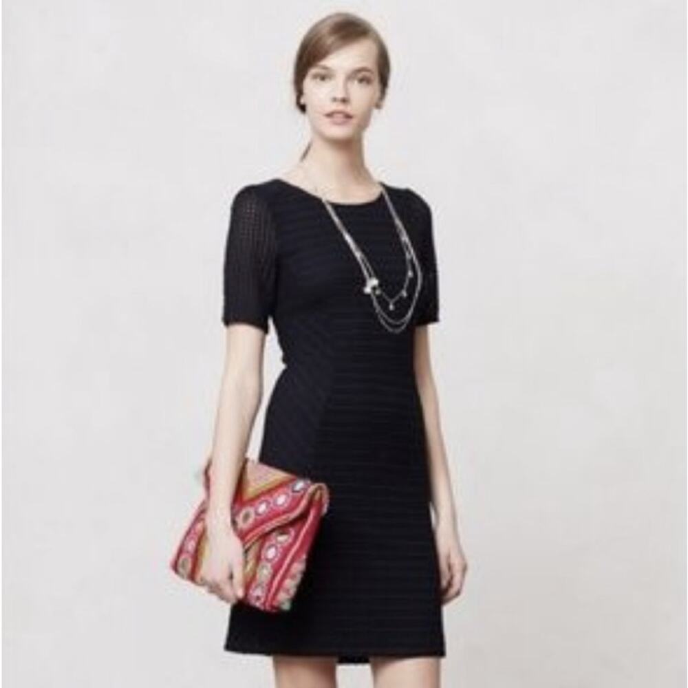 Anthropologie Maeve Seersucker Textured Short Sleeve Dress Blue M Minimalist - Picture 4 of 11